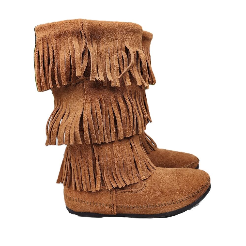Minnetonka Moccasin 3 Layer Fringe Suede Boots 9 - Picture 3 of 11